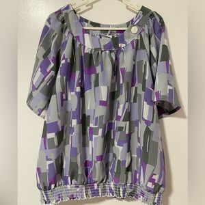 Blair Purple Gray Button Accent Top Sz 2XL